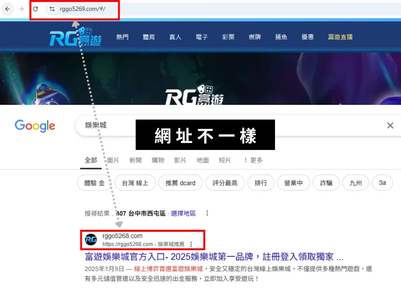 SUPER娛樂城假冒RG富遊娛樂城，企圖讓新手註冊錯誤